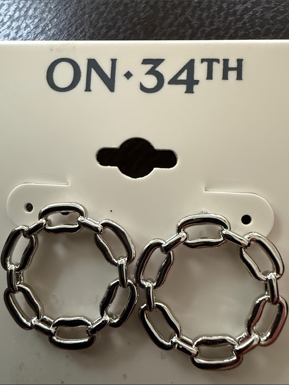 ON·34TH SilverTone Chain-Link Circle Earrings NWT